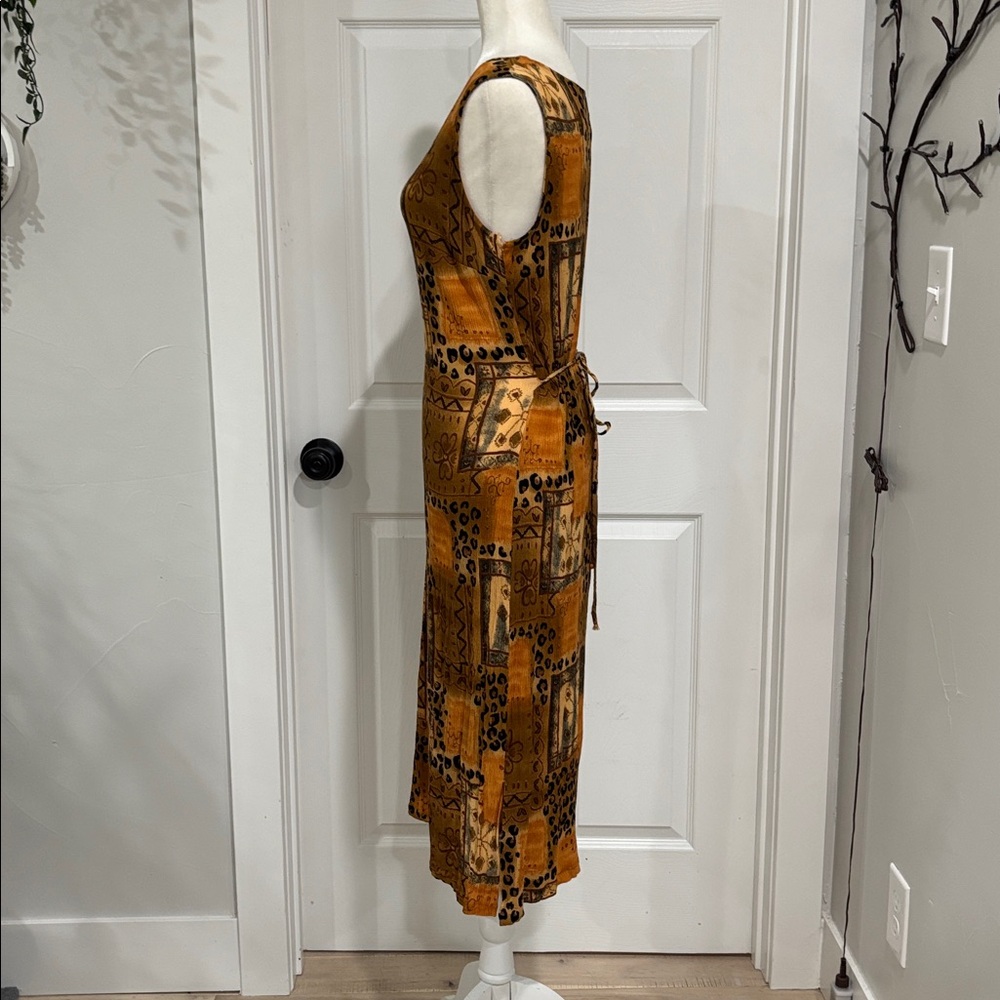 Vintage White Stag Patchwork Midi Dress - Orange and Brown - Picture 3 of 10